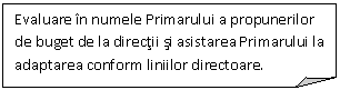 Folded Corner: Evaluare in numele Primarului a propunerilor de buget de la directii si asistarea Primarului la adaptarea conform liniilor directoare.