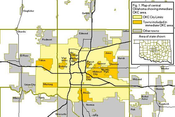Figure 1: Map of central Oklahoma showing immediate Oklahoma City, Oklahoma area.