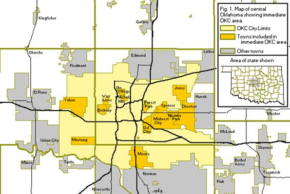 Figure 1: Map of central Oklahoma showing immediate Oklahoma City, Oklahoma area.